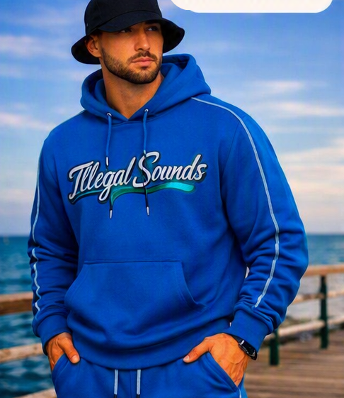 Streetwear lookbook model wearing relaxed-fit fleece apparel