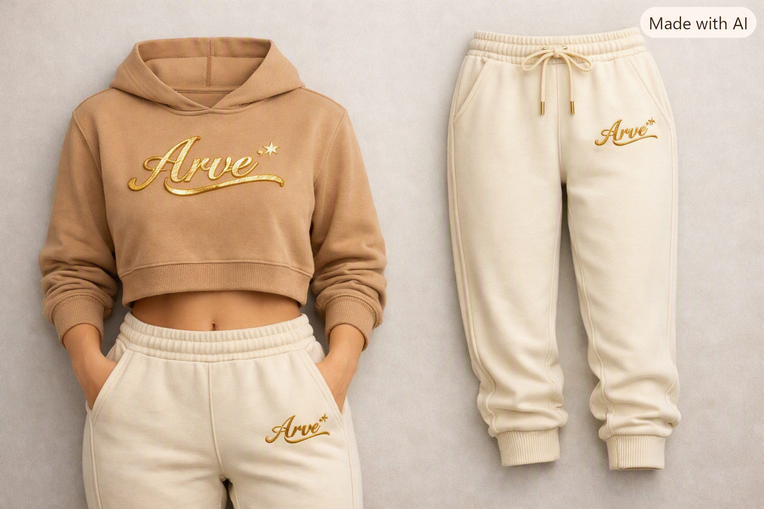 Camel and cream relaxed two-piece loungewear set