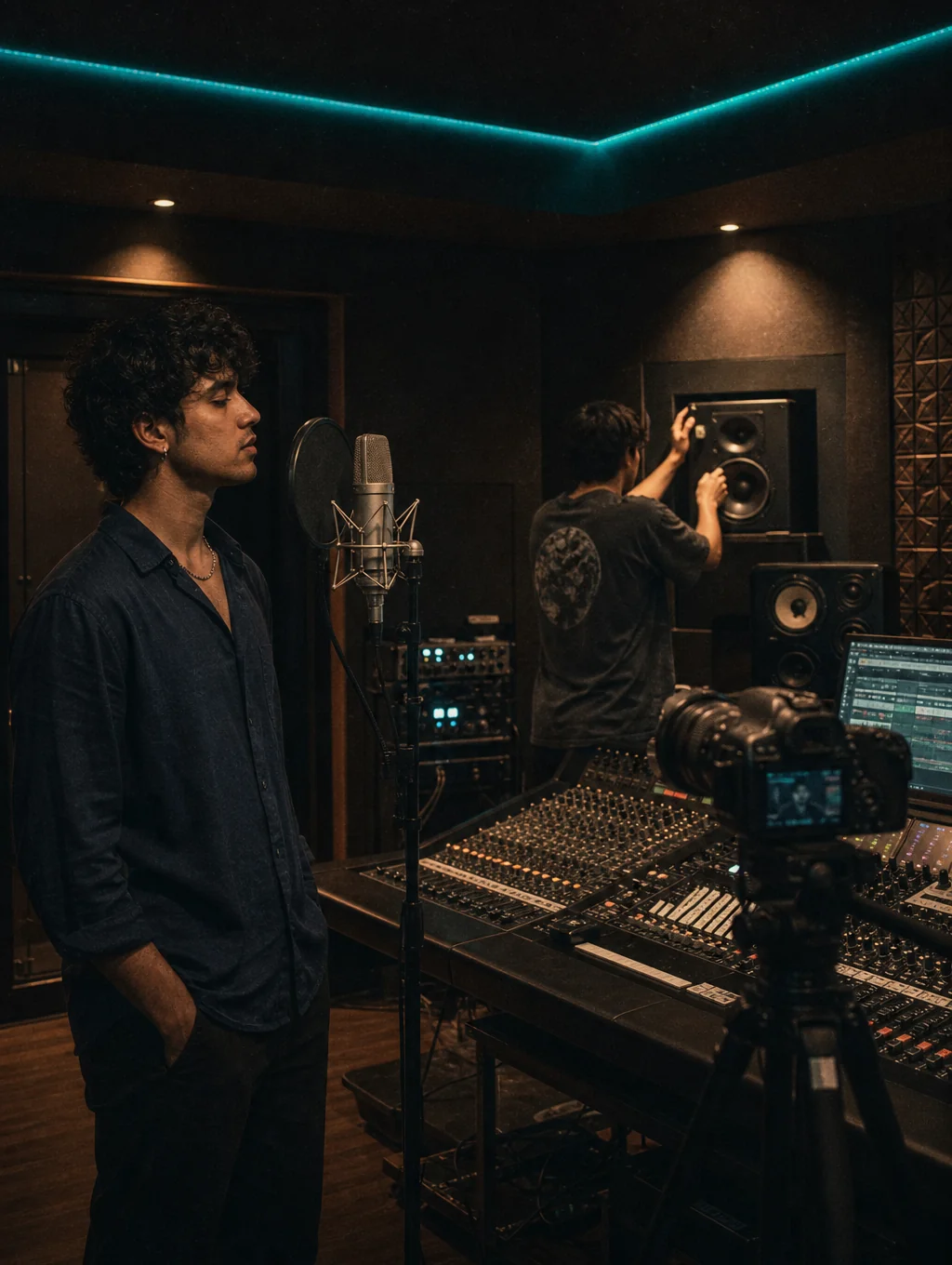 Illegal Sounds merchandise in music production studio