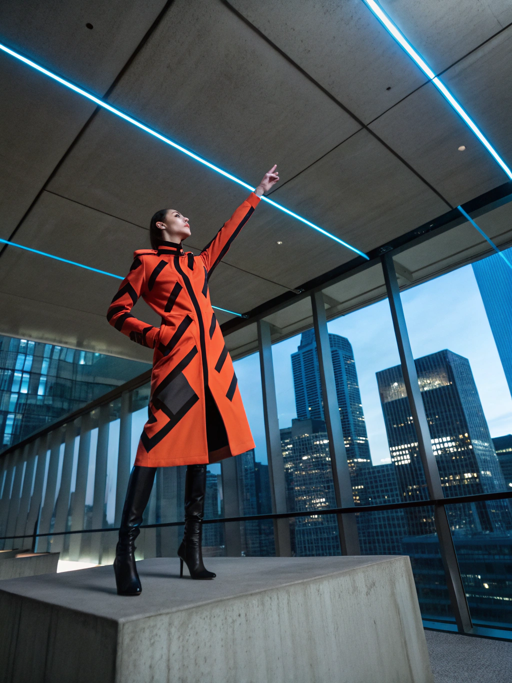 Contemporary aesthetic lighting and tailored garment campaign layout